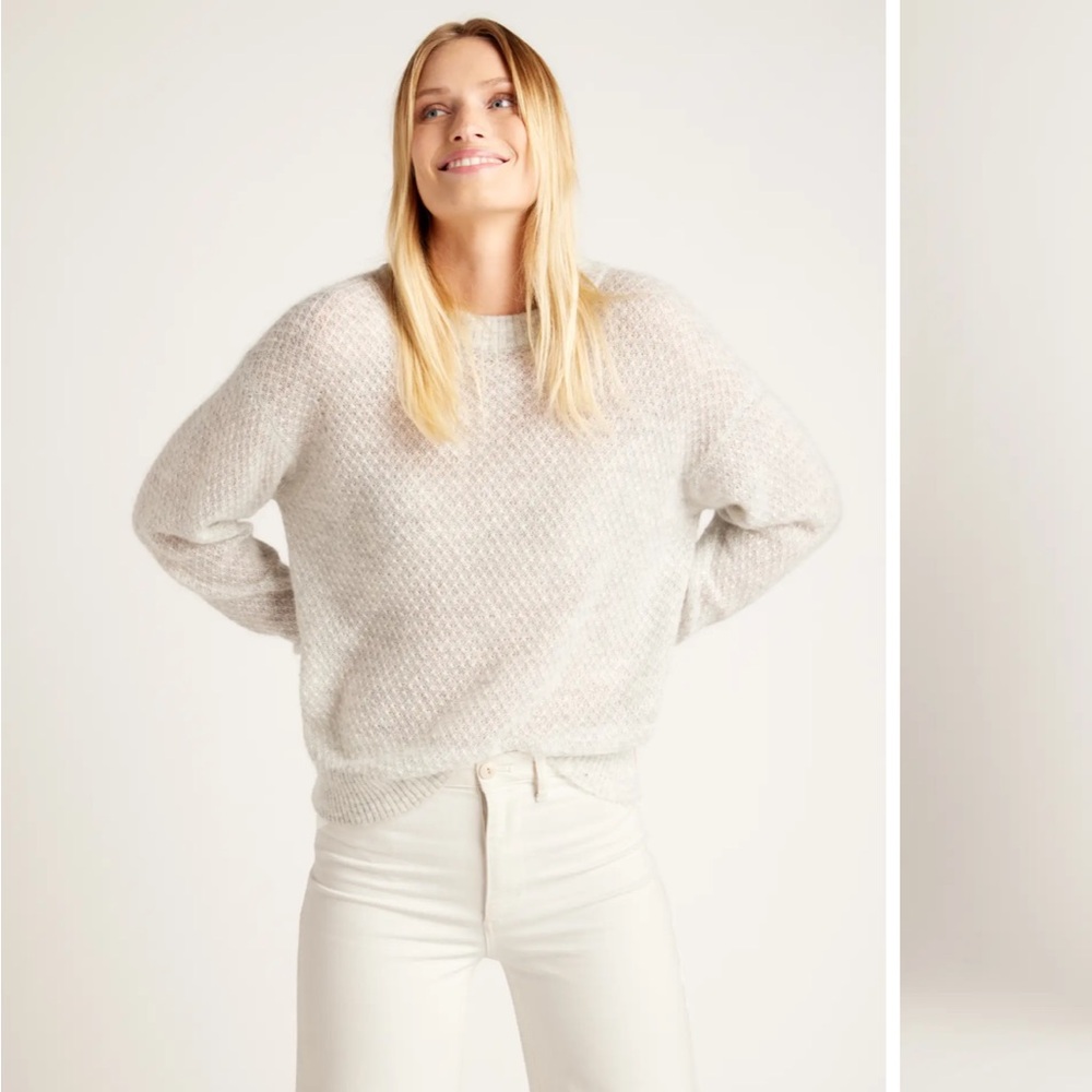 Quince Baby Alpaca-Wool Diamond Stitch Crew - Light Grey - Size Small